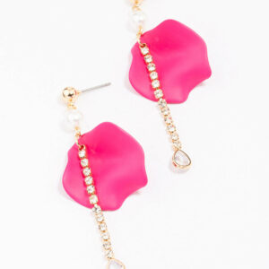 & Pink Iridescent Petal Chain Earrings